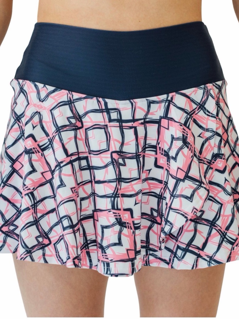 Faye + Florie Pink & Navy Geometric Circle Holly Skirt with Navy Waistband SizeM